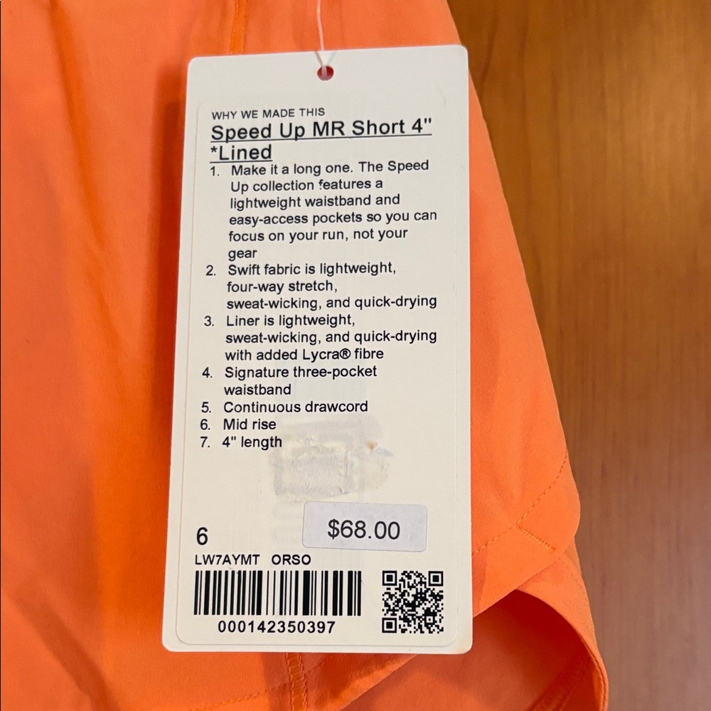 Lululemon Speed Up Peach 4” lined Shorts NWT - Picture 2 of 5